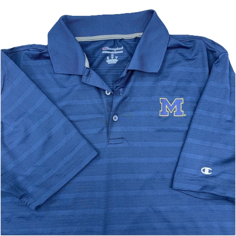 Michigan Wolverines Polo Shirt‎ Men Medium Blue Striped Performance Dry Golf